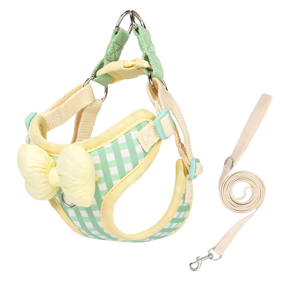 Cute Plaid Dog Harness & Leash Set with Bowknot - MeowGo