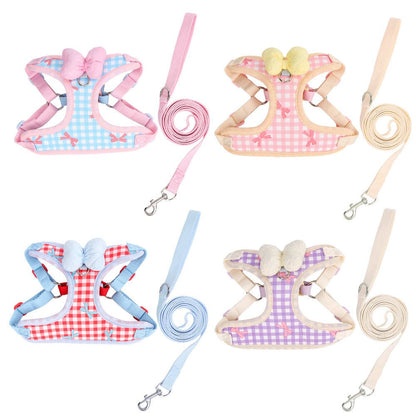 Cute Plaid Dog Harness & Leash Set with Bowknot - MeowGo