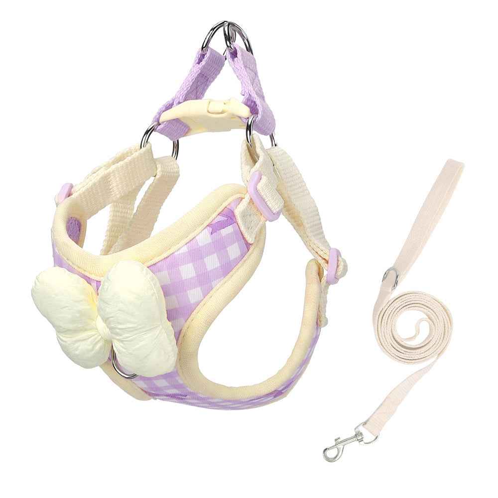 Cute Plaid Dog Harness & Leash Set with Bowknot - MeowGo
