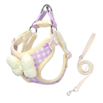 Cute Plaid Dog Harness & Leash Set with Bowknot - MeowGo