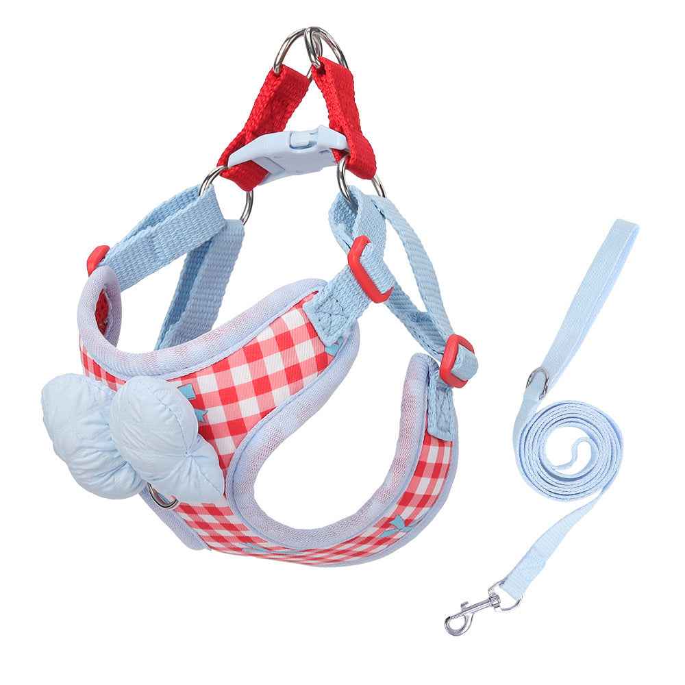Cute Plaid Dog Harness & Leash Set with Bowknot - MeowGo