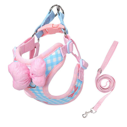 Cute Plaid Dog Harness & Leash Set with Bowknot - MeowGo