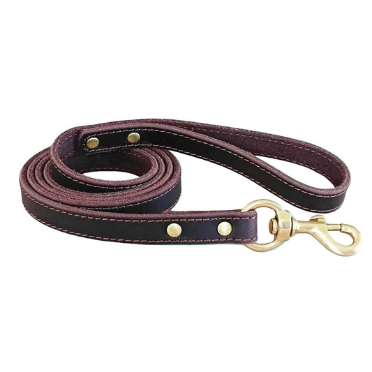 Top - Grain Leather Dog Leash with Solid Brass Hook - MeowGo