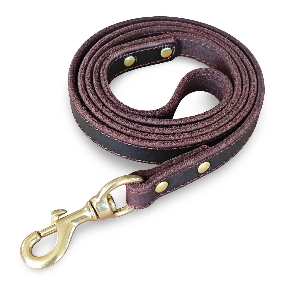Top - Grain Leather Dog Leash with Solid Brass Hook - MeowGo