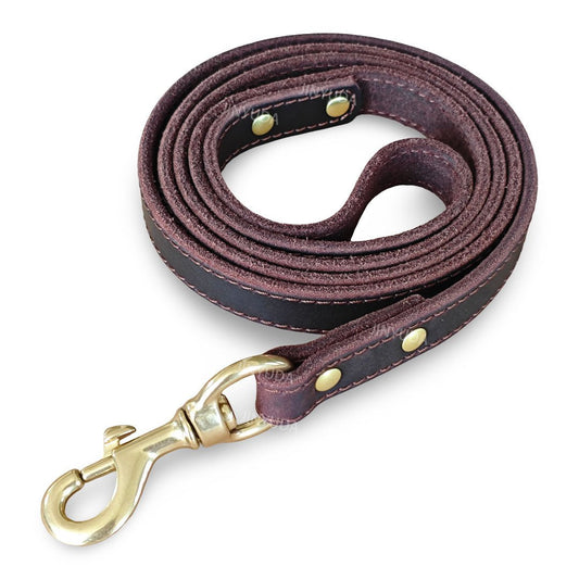 Top - Grain Leather Dog Leash with Solid Brass Hook - MeowGo