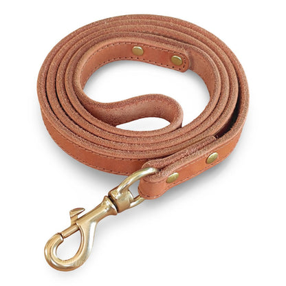 Top - Grain Leather Dog Leash with Solid Brass Hook - MeowGo